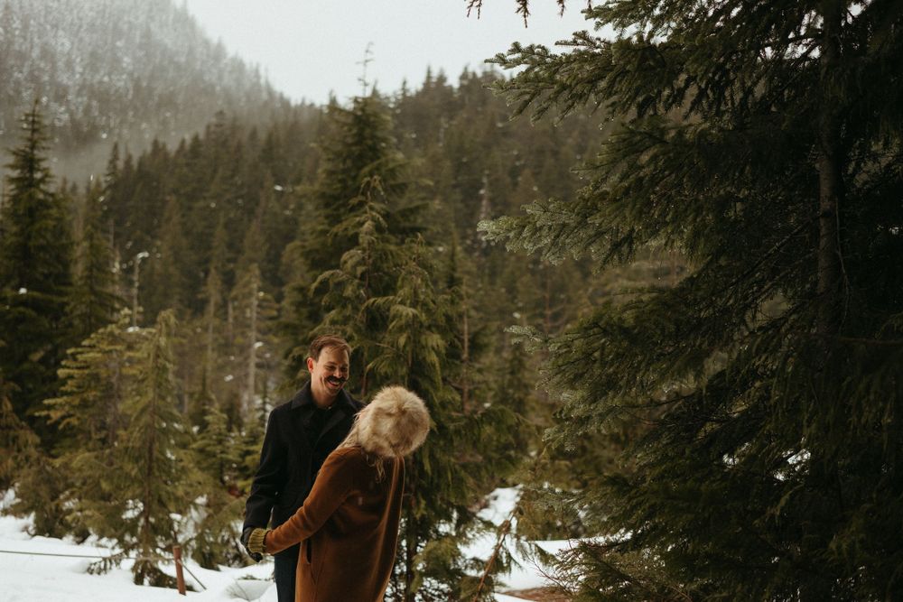 Playful couples photo session in the snow, Cypress Mountain Provincial Park, West Vancouver, BC