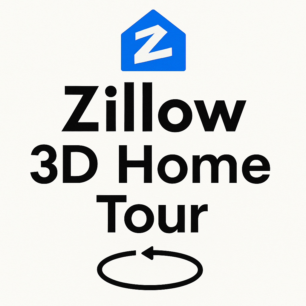 Logo for Zillow 3D Home Tour service showing a blue house icon and circular arrow indicating 360-degree viewing capability.