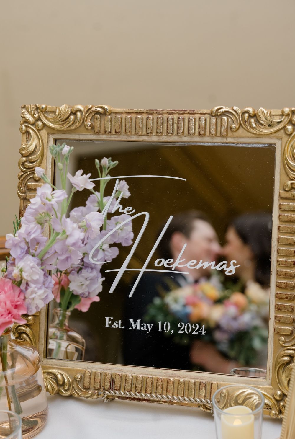 mirror photo of bride and groom