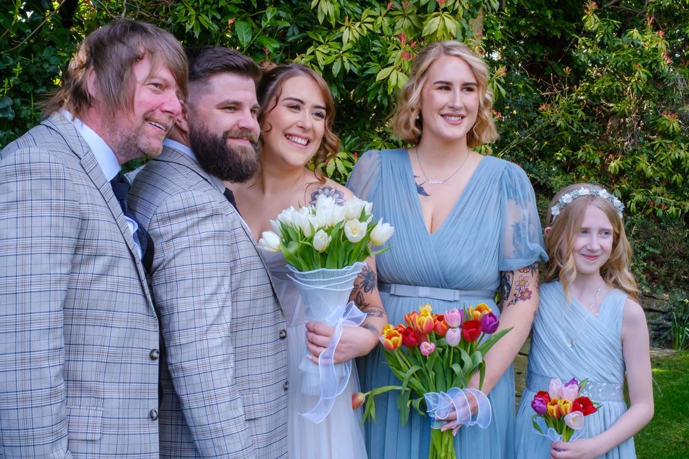 Bride and groom with Bridesmaid, Flower Girl and Best Man