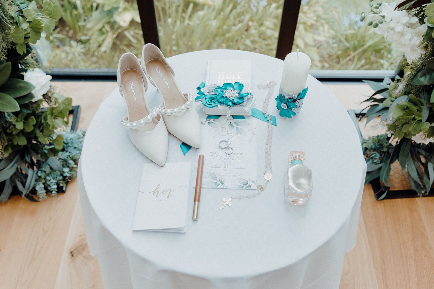 Wedding accessories including silver heels captured by Apertured Media Auckland Wedding Photographer.