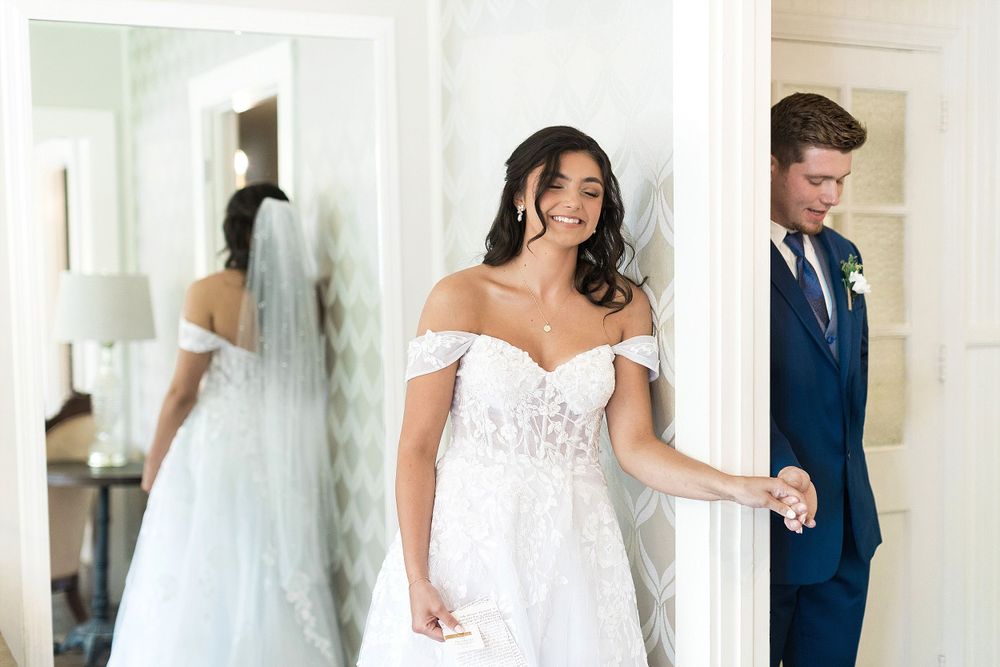 First touch wedding photos at the Chapel at Mountain Springs by Hannah Lockaby, Greenville SC Wedding Photographer