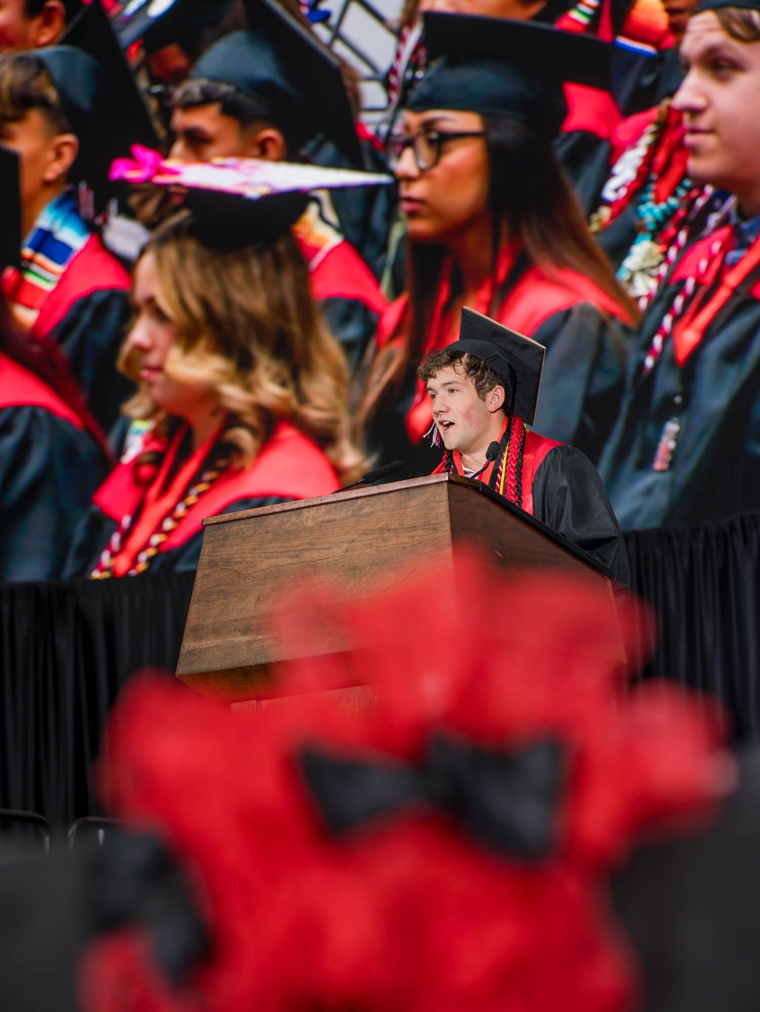 Senior Class President Micah Rhon speaks during the 2025 CHS Graduation ceremony on May 23, 2025.