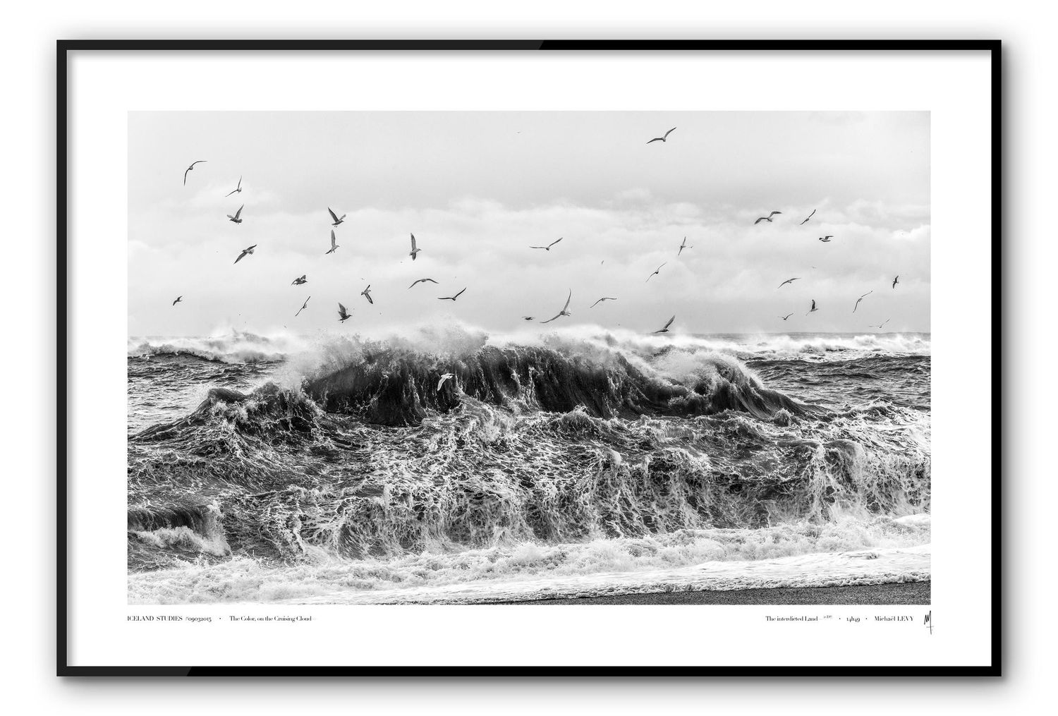 A series of minimalist black and white landscape photographs showing curved coastlines and ocean waves from an aerial view.