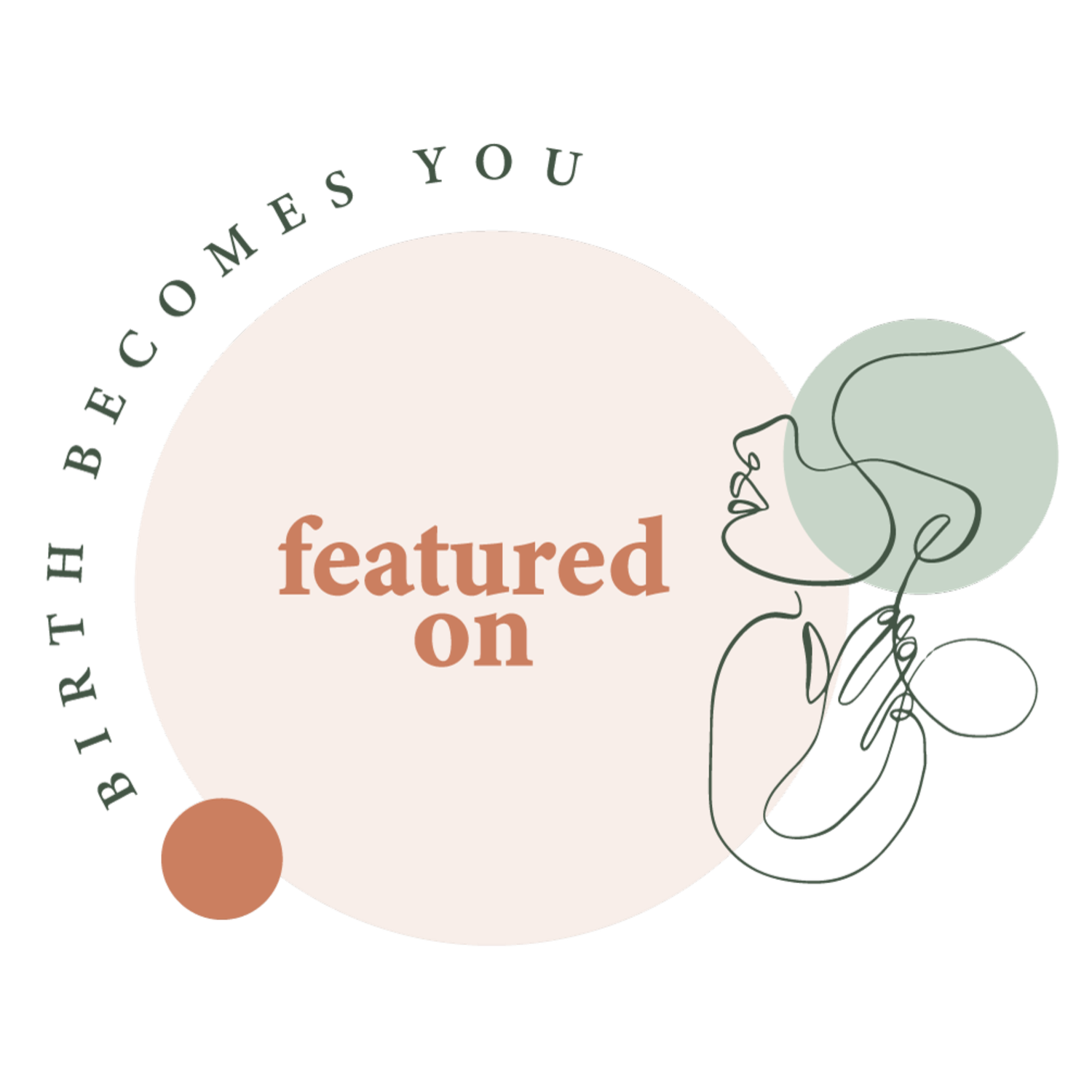Pink, coral and sage green abstract shapes and text elements arranged in a minimalist decorative banner design.