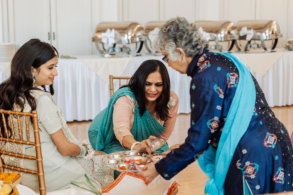 Traditional Indian ceremony showing participants exchanging ceremonial items.