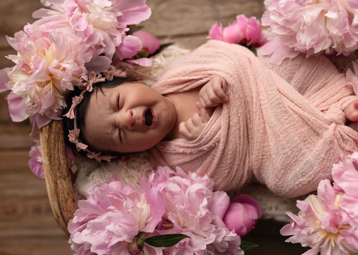 Elizabeth Lang Photography. Twin newborn photography Surrey. peonies and newborns