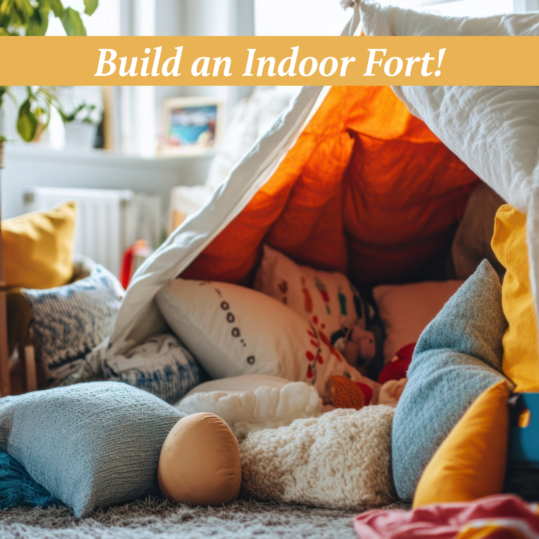 A cozy indoor blanket fort decorated with soft pillows and warm lighting creates a magical hideaway space.