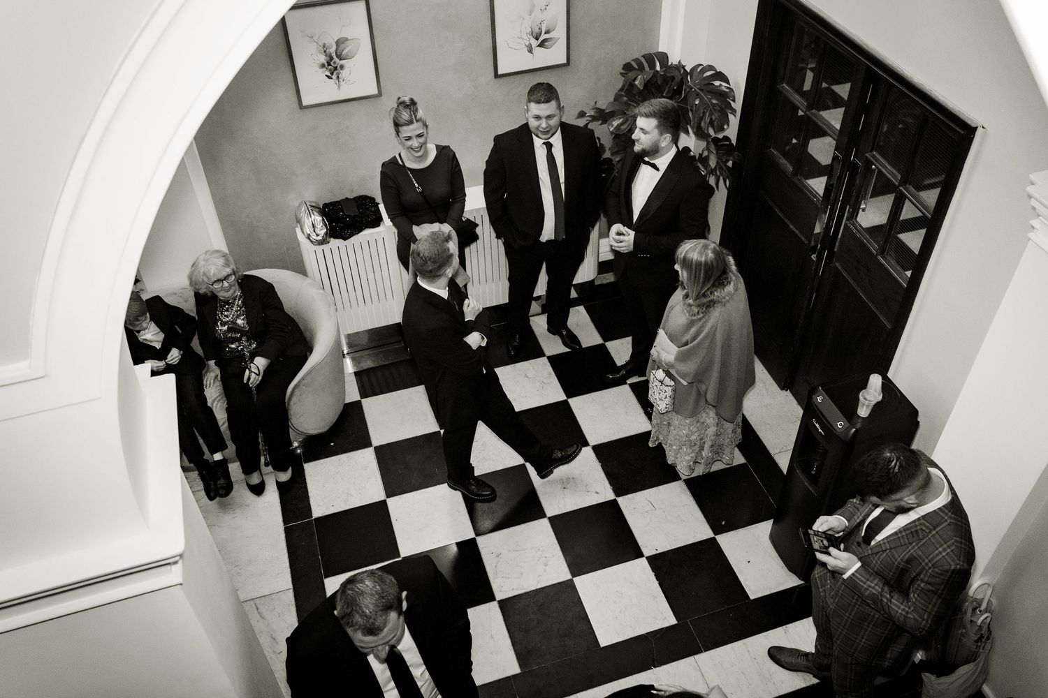 Wedding Guests in the waiting room at Chelsea Old Town Hall