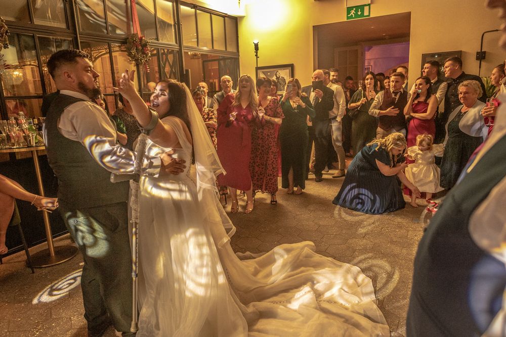 A bride and groom have a first dance together at Southernhay House in Exeter