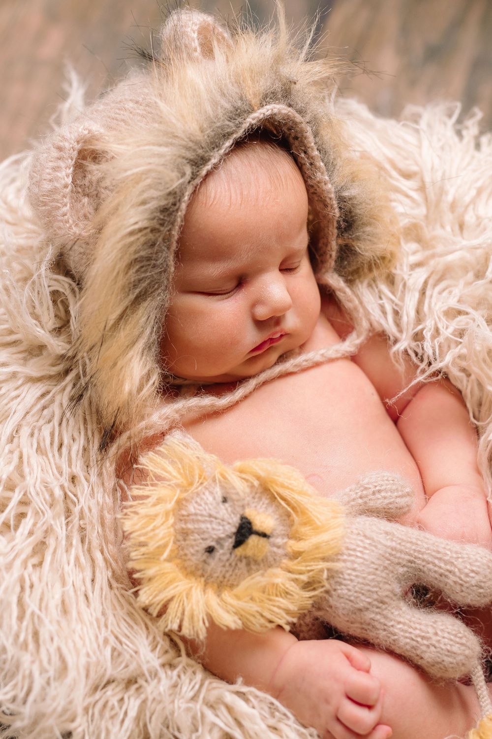 Buffalo In Home Newborn Session Photography. Newborn girl in lion costume.
