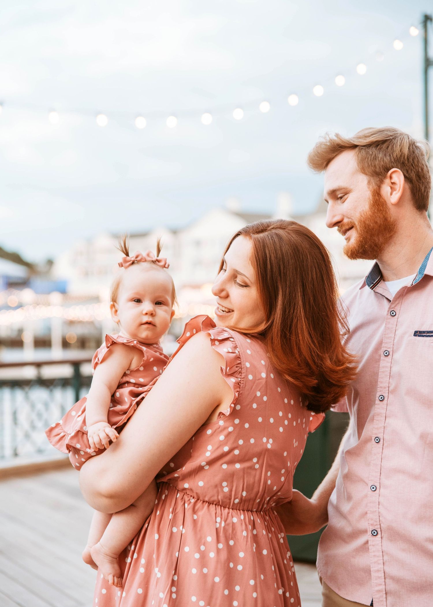 John & Emily anniversary photos at Disney Boardwalk with baby Ripley. Cred: LexTakePix