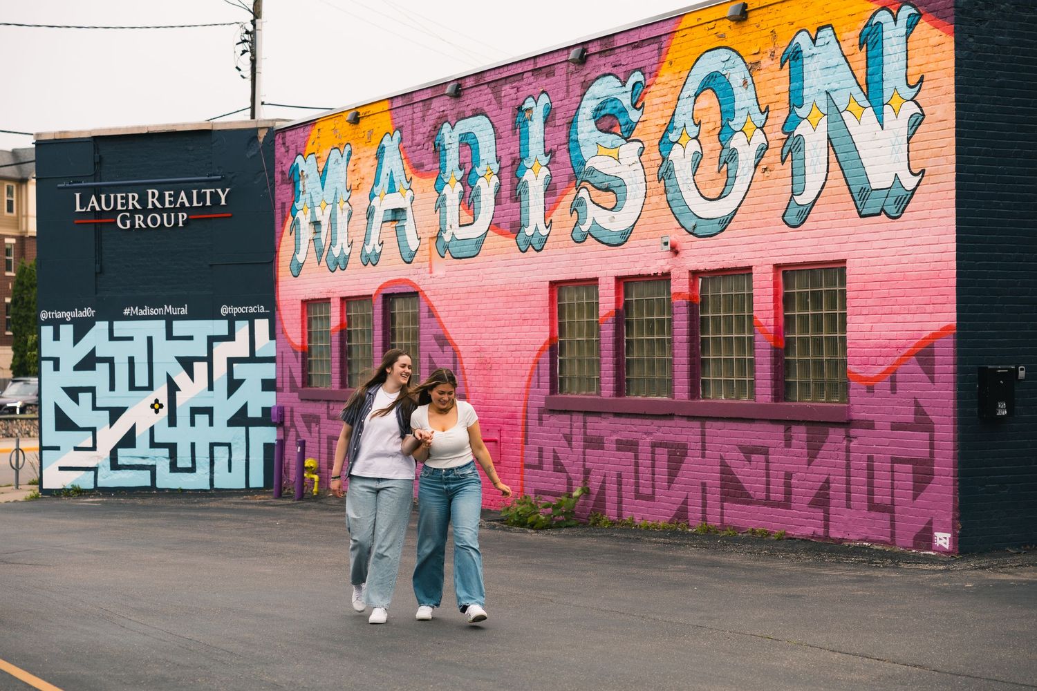 madison wi couples engagement photographer monroe street mural triangulador lauer realty group lgbtq colorful unique photos wisconsin urban