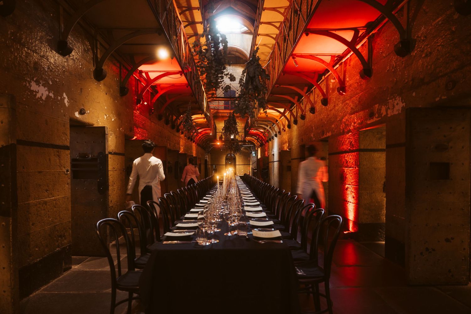National Trust Ned Kelly themed dinner at Old Melbourne Gaol - heritage event photography Melbourne