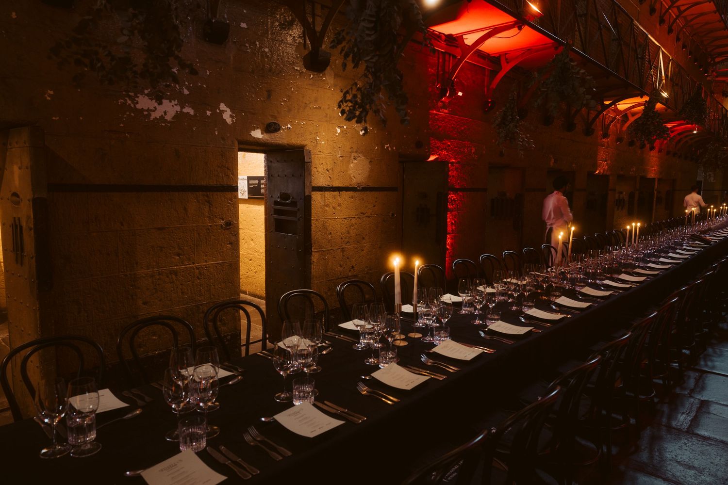 National Trust Ned Kelly themed dinner at Old Melbourne Gaol - heritage event photography Melbourne