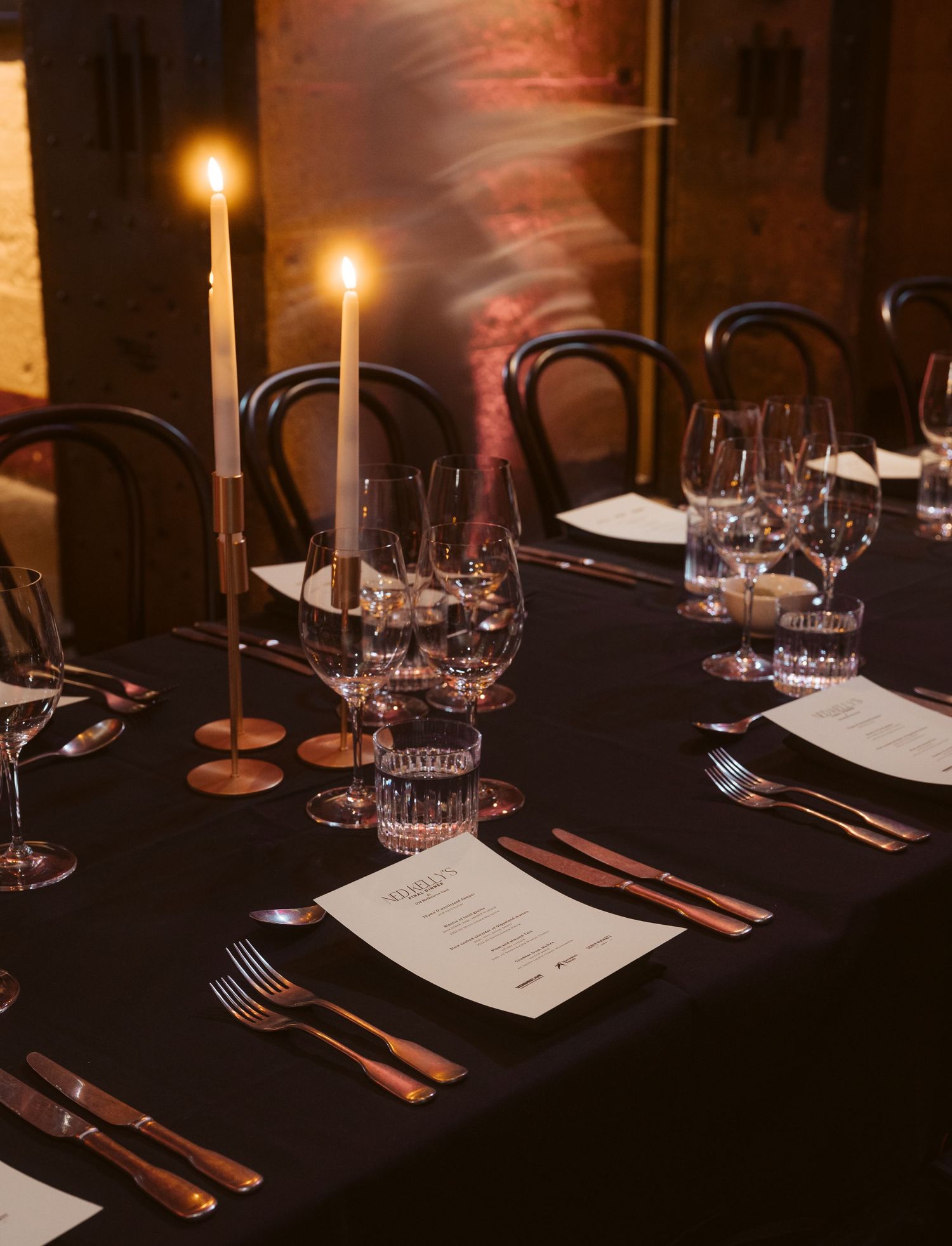 National Trust Ned Kelly themed dinner at Old Melbourne Gaol - heritage event photography Melbourne