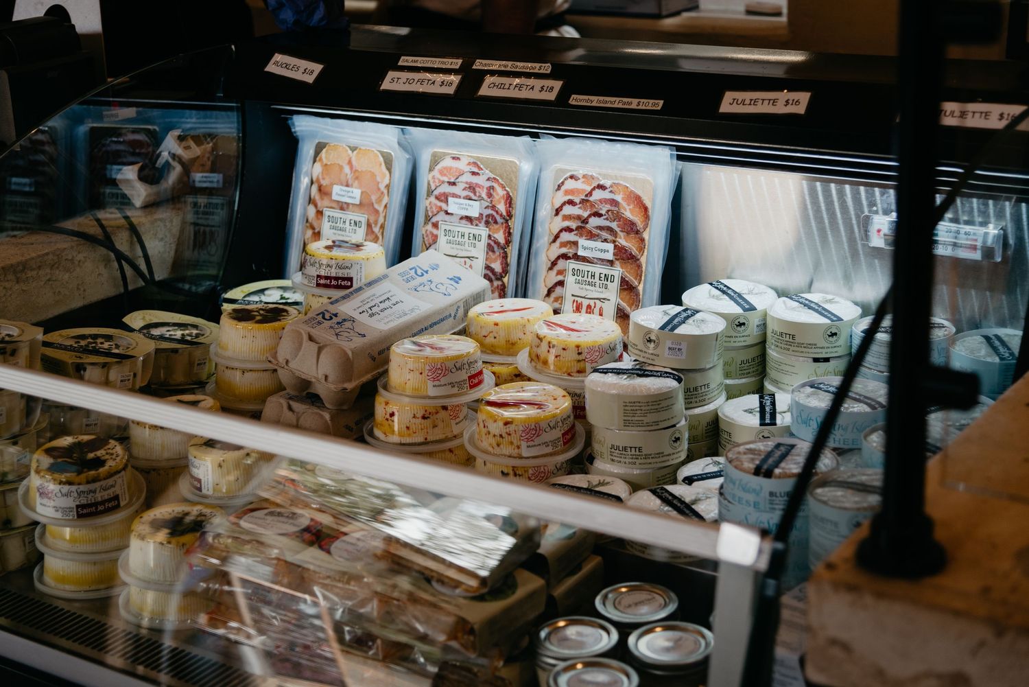 Local food products in cooler at the Salt Spring Island Cheese Farm