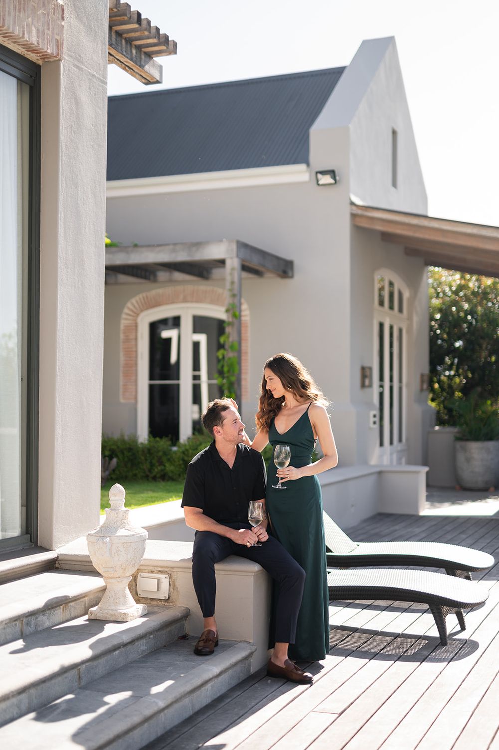 Intentional Franschhoek, Cape Town engagement session capturing soulful, effortless love with warm spring light, sophisticated looks and fun