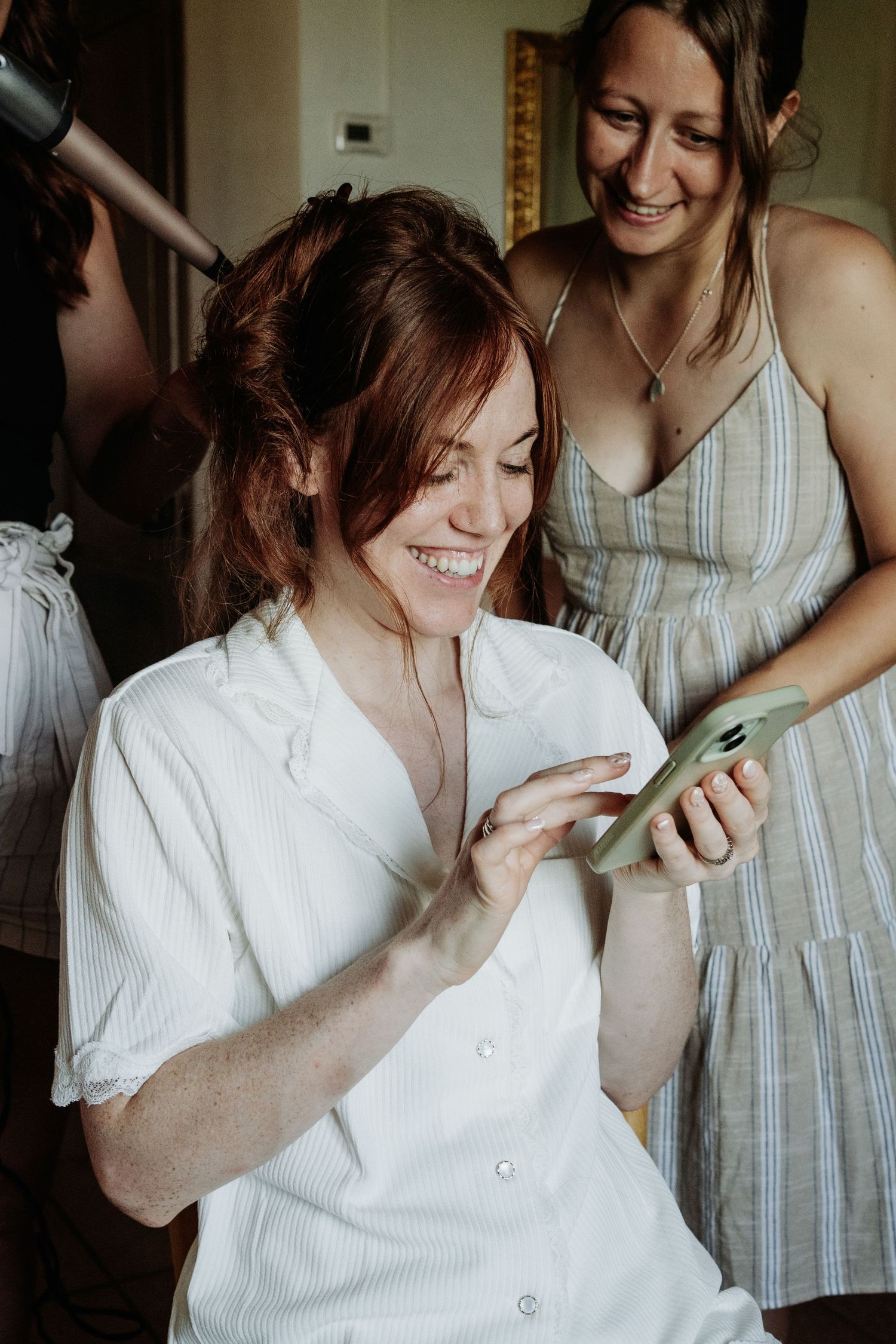 Candid photography of bride during bridal prep