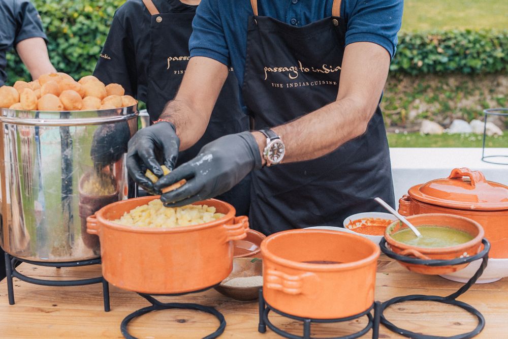 Exquisite Indian cuisine by Passage to India Catering at a Destination Indian Wedding in Portugal in Penha Longa Resort