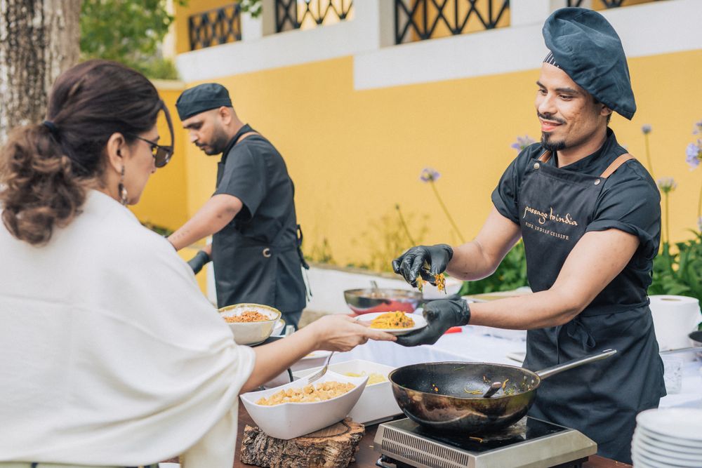 Exquisite Indian cuisine by Passage to India Catering at a Destination Indian Wedding in Portugal in Penha Longa Resort