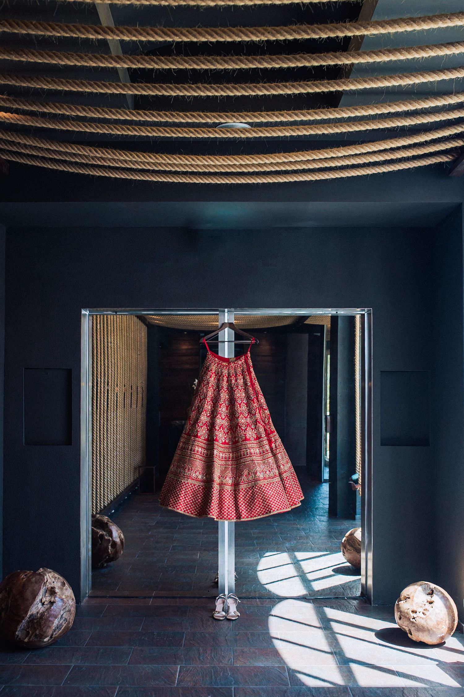 traditional South Asian wedding attire lehenga from sabyasachi in Penha longa resort portugal wedding photographer