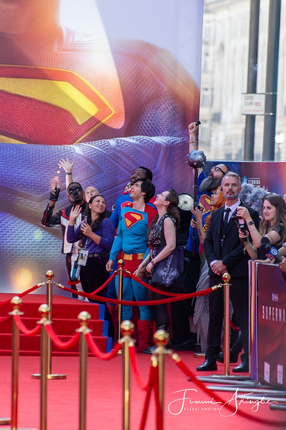 Superman superfans at the UK Fan Event for the 2025 movie at Leicester Square, London