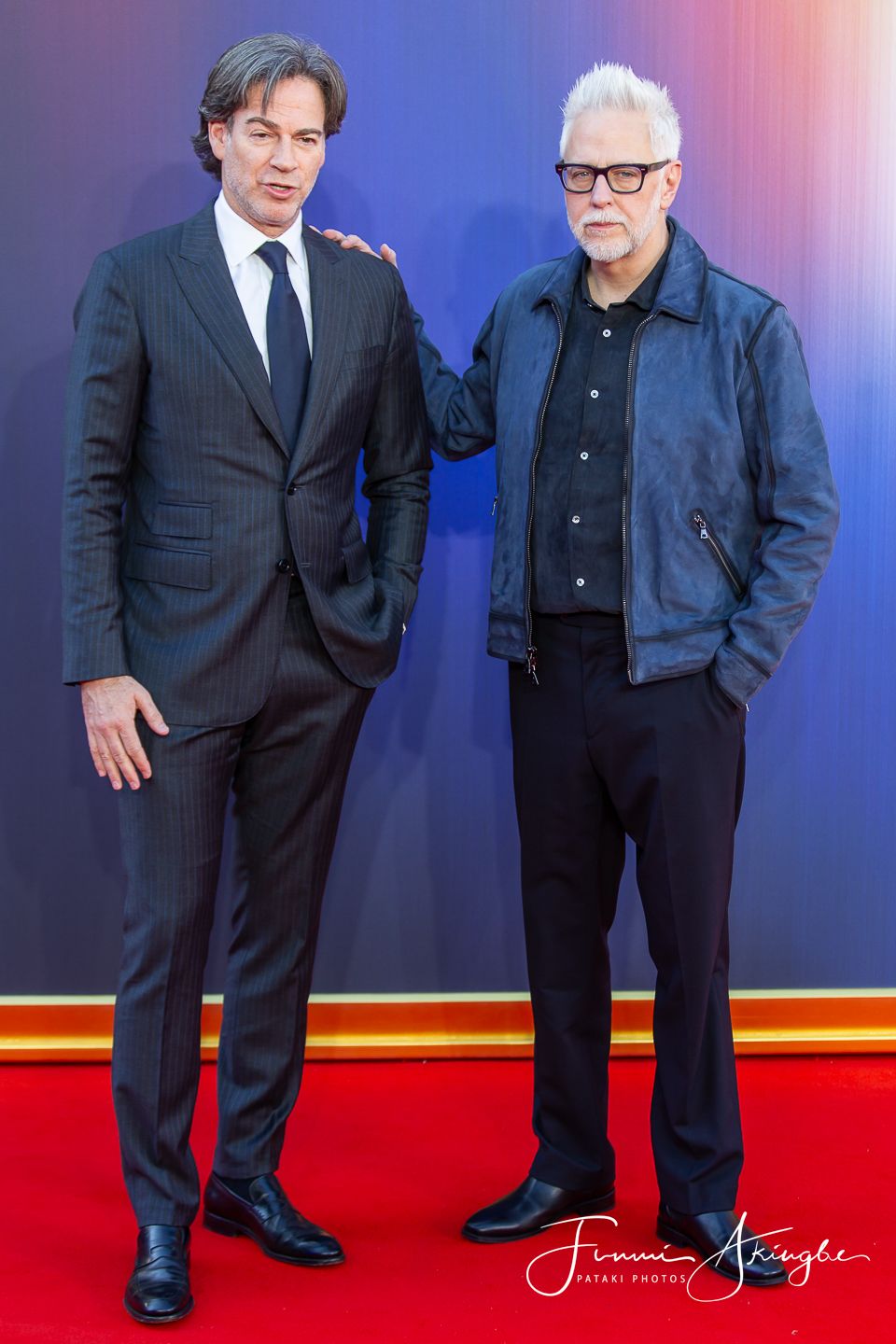 Director James Gunn and Producer Peter Safran at the UK Fan Event for the 2025 movie at Leicester Square, London