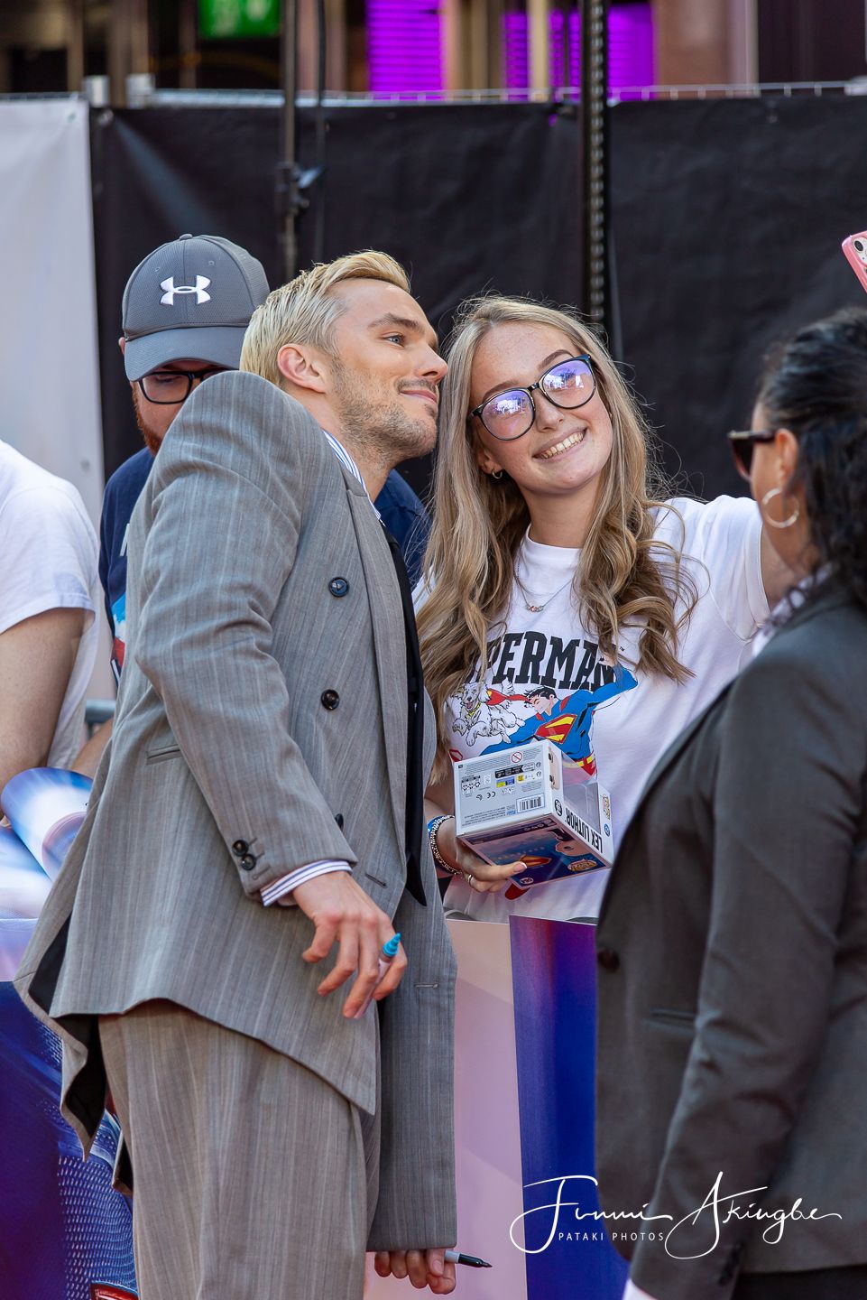 Actor Nicholas Hoult taking a selfie with a fan at the UK Fan Event for the 2025 movie at Leicester Square, London