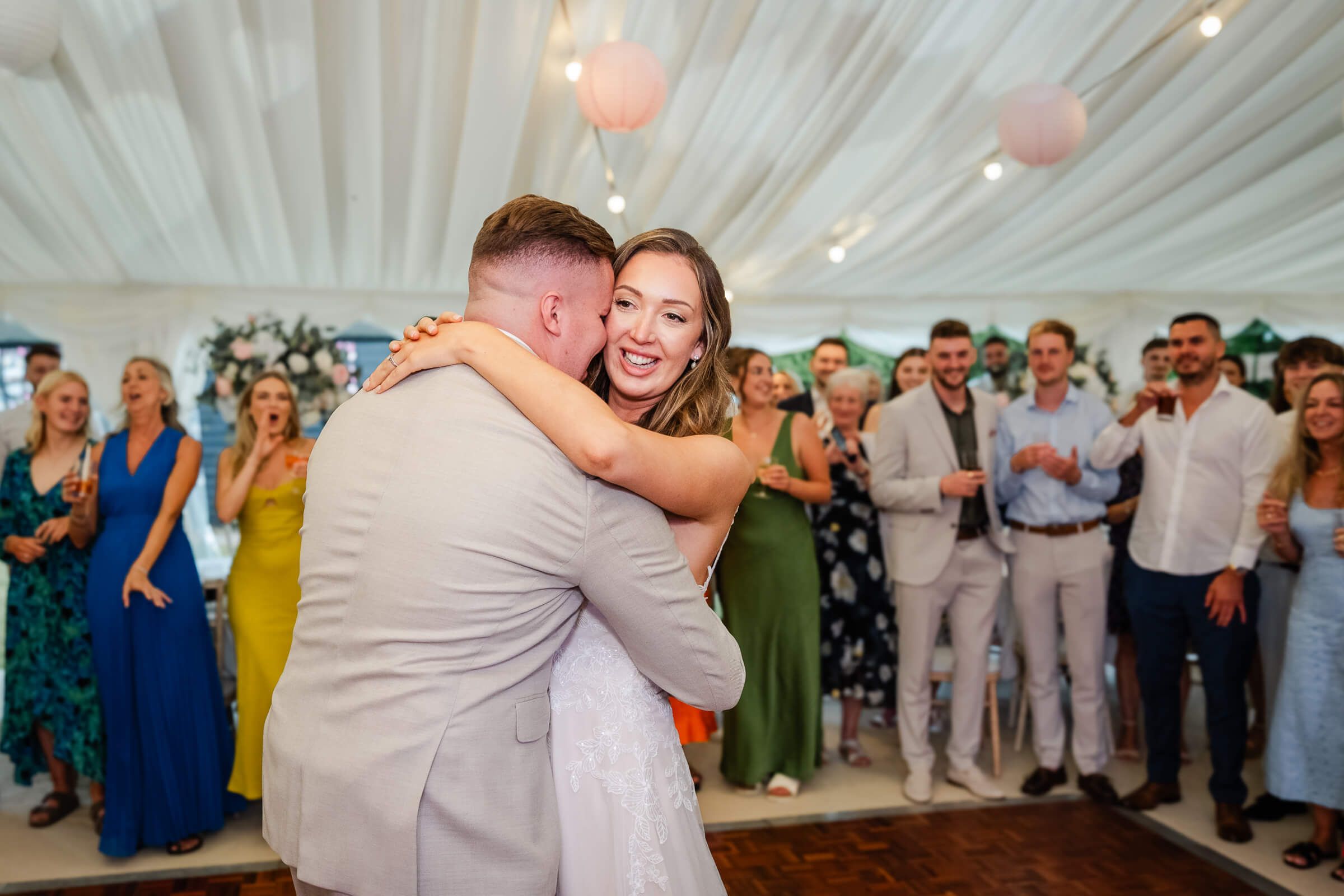 first dance at a home wedding in garden