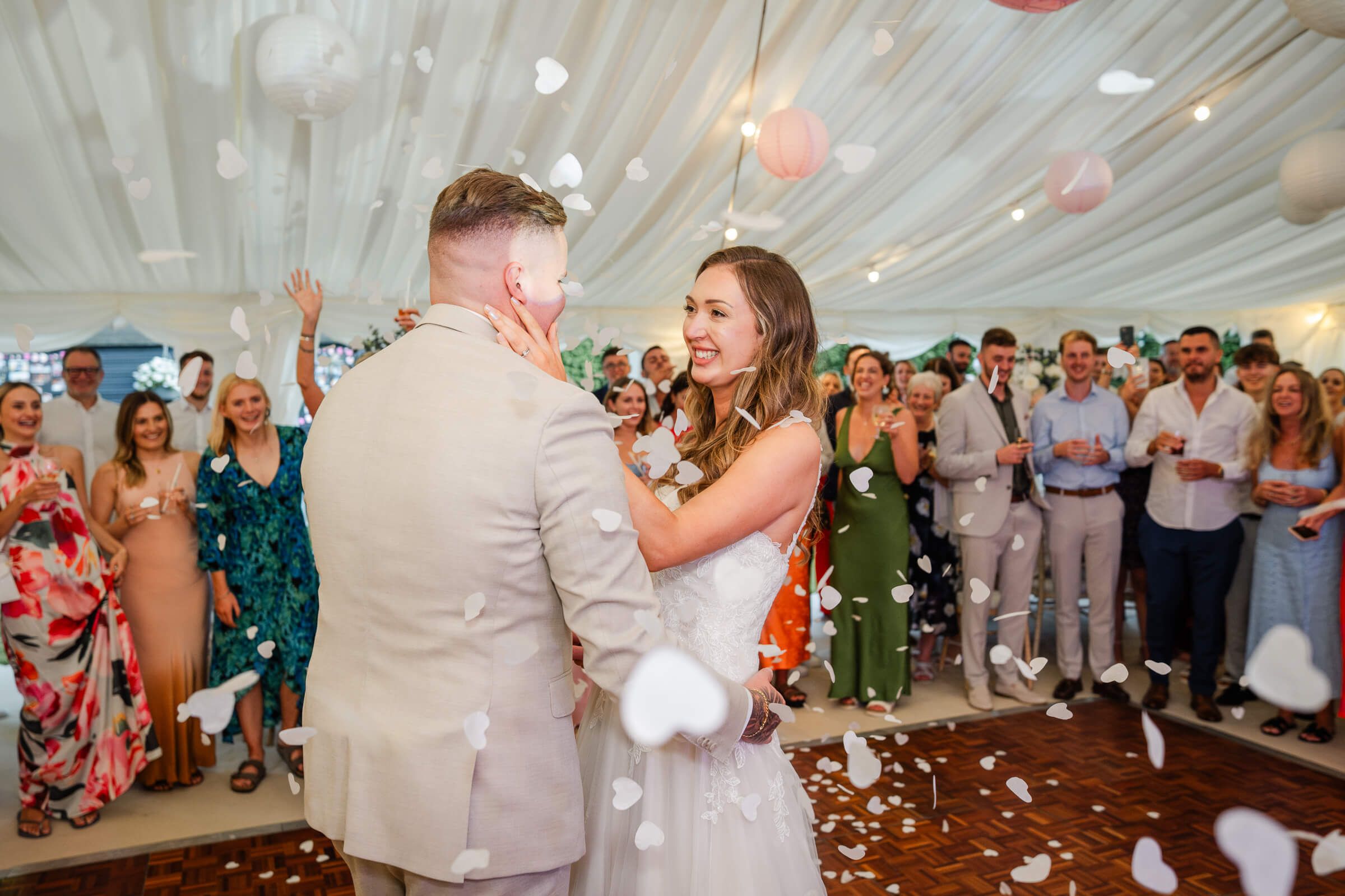 confetti at a home wedding in garden