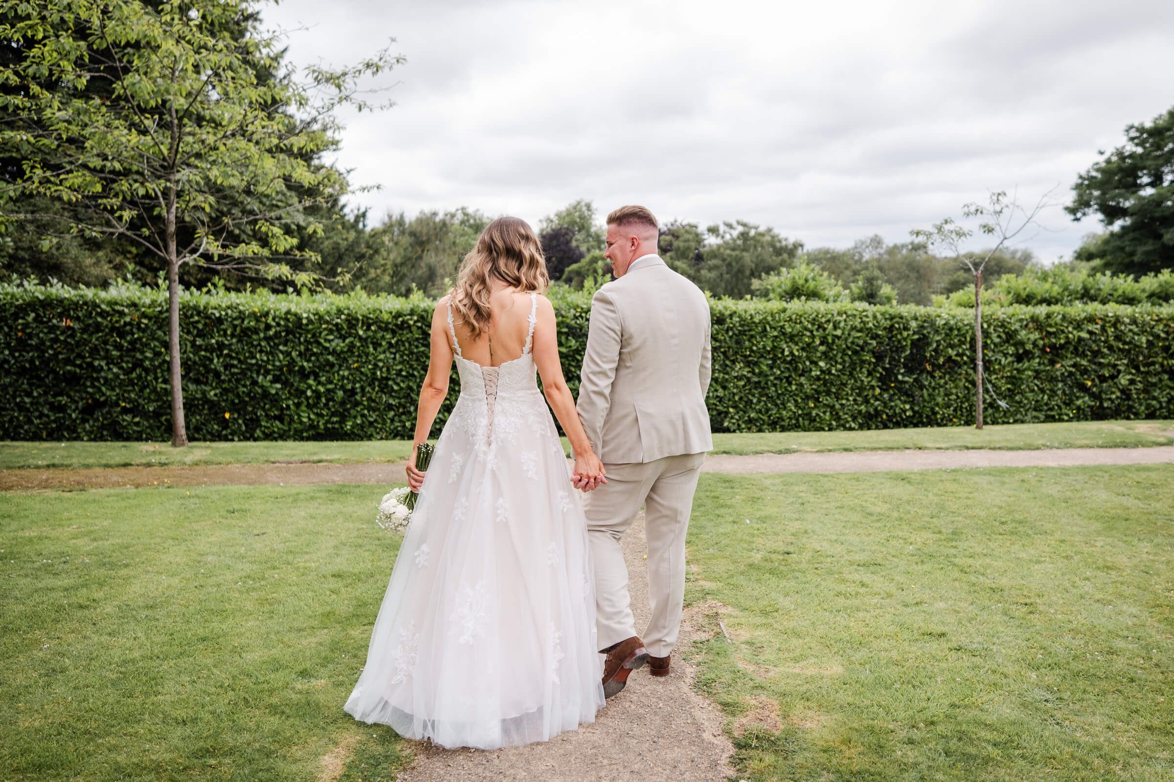 bride and groom relaxing
