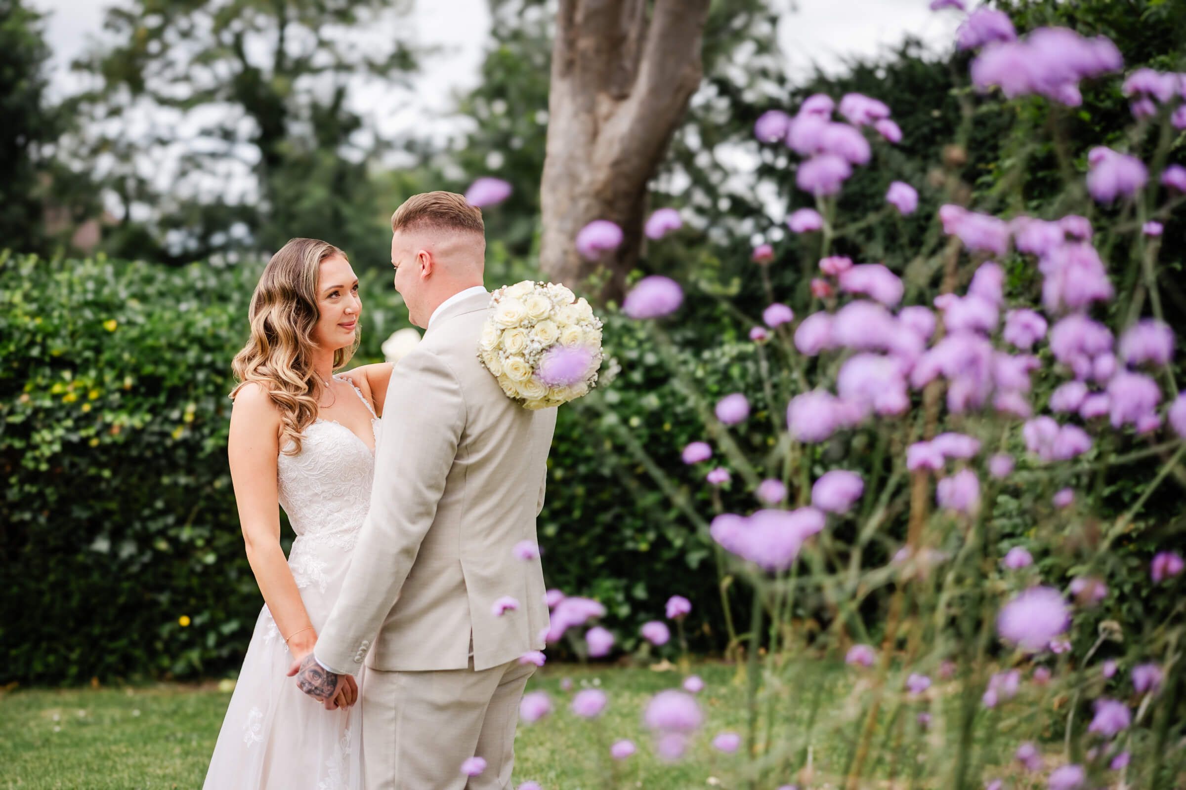 posed bride and groom at Leatherhead Registry Office