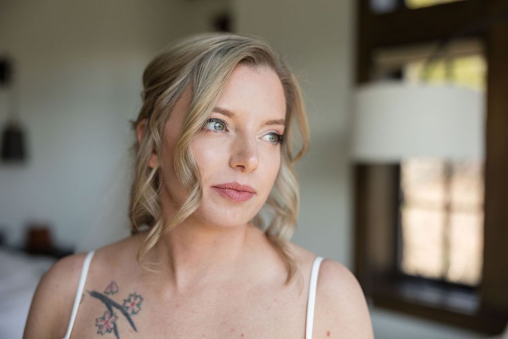 Elegant portrait of bride during getting ready in Breckenridge Airbnb