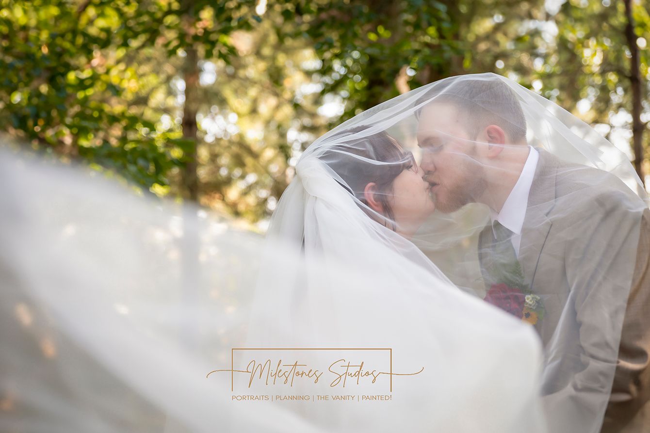 bride and groom kissing under veil