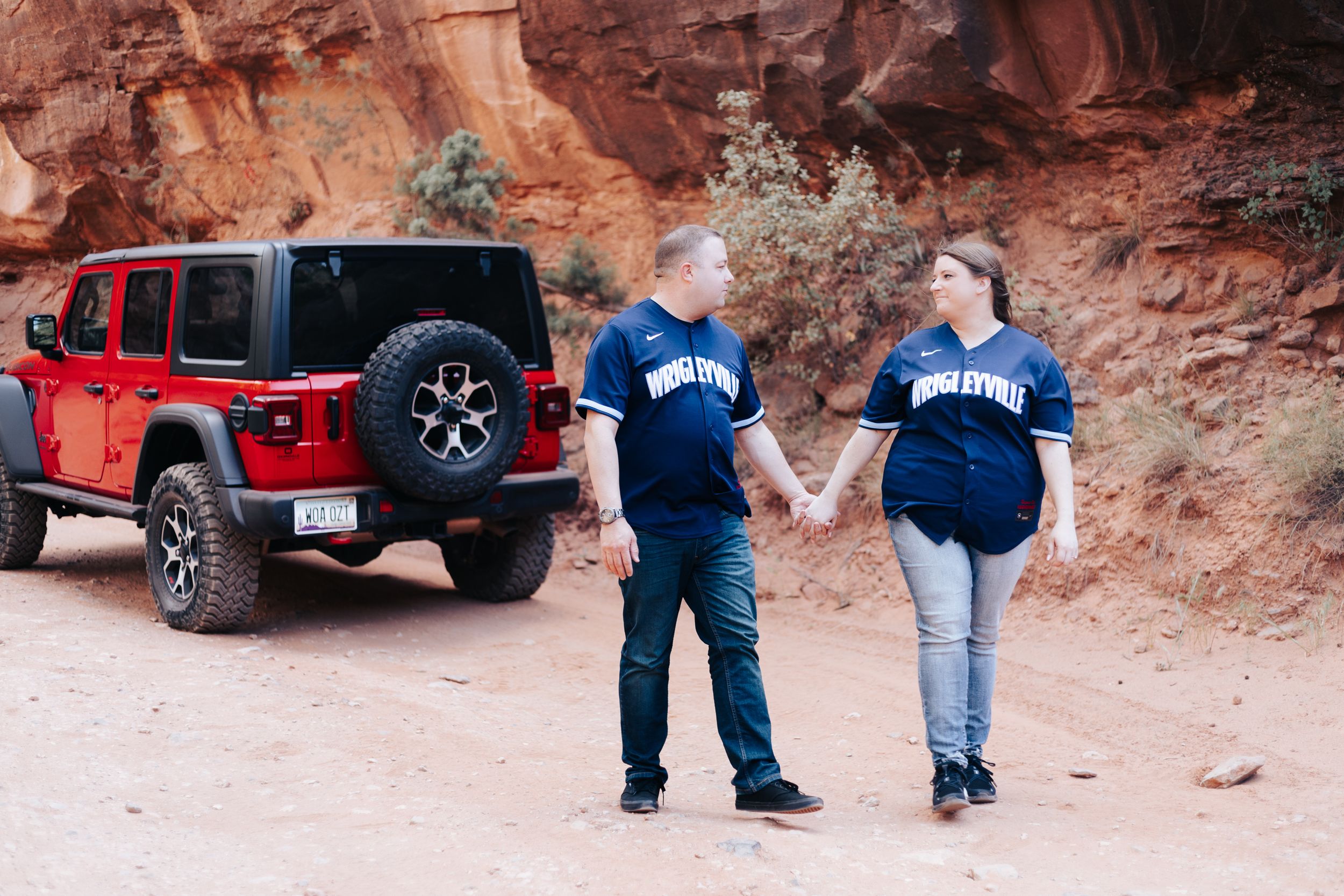 Red rock and Jeep Engagement Session