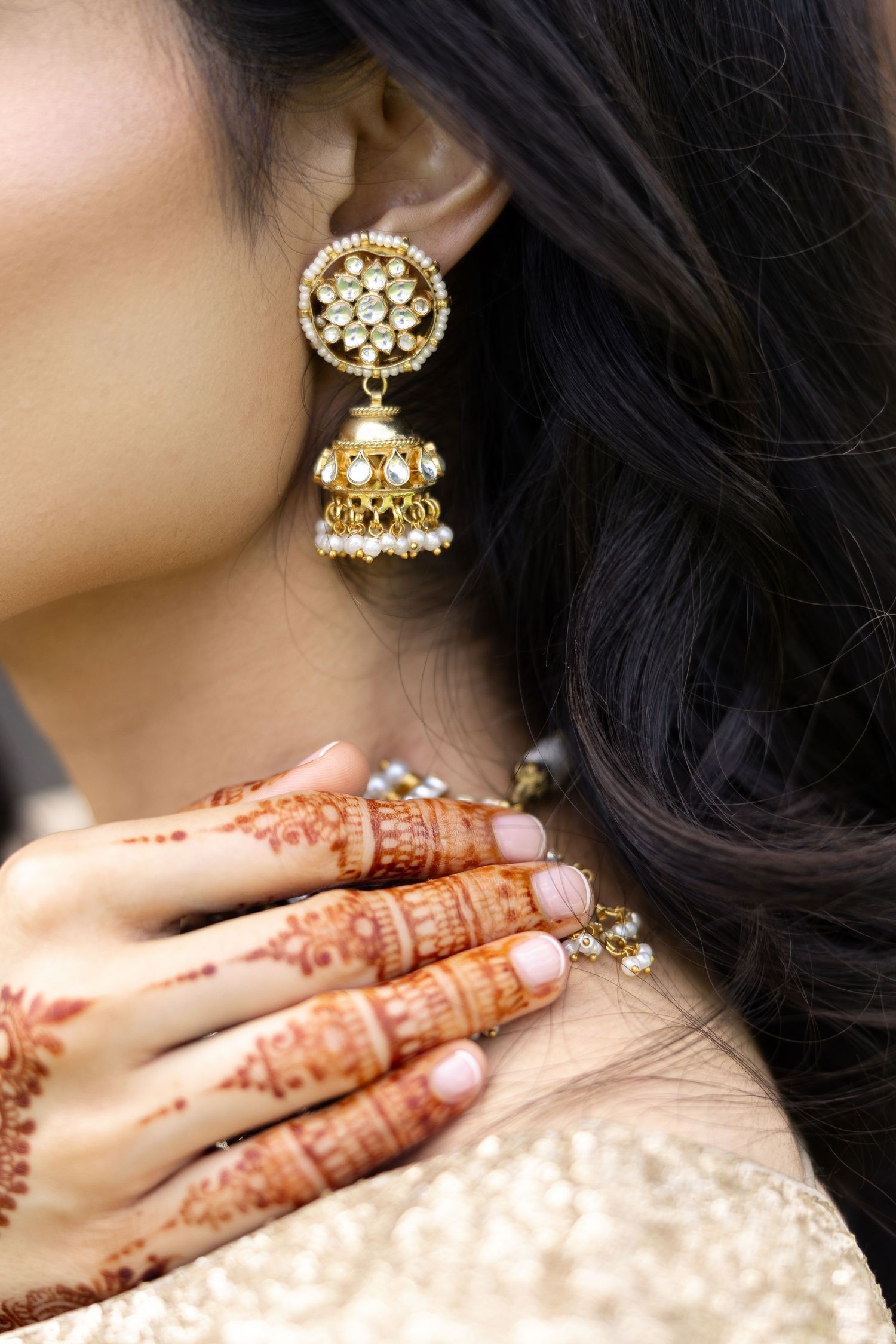 Closeup of Indian bride's earrings