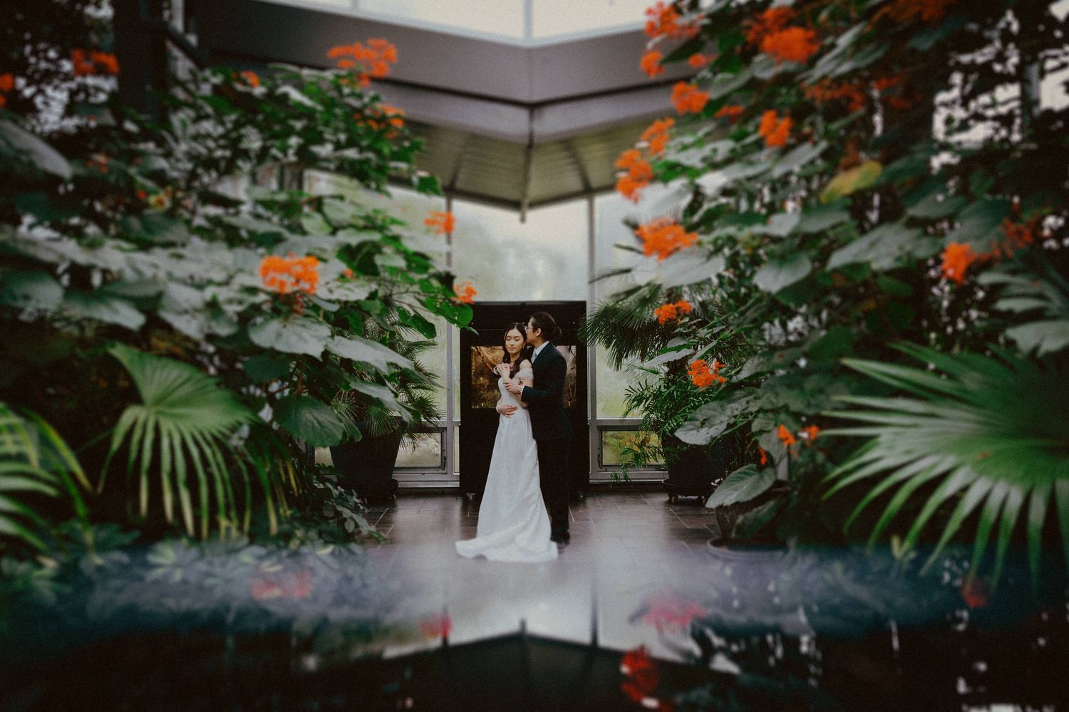 Romantic couple portrait during their Calgary wedding, photographed in natural light by a Calgary wedding photographer.