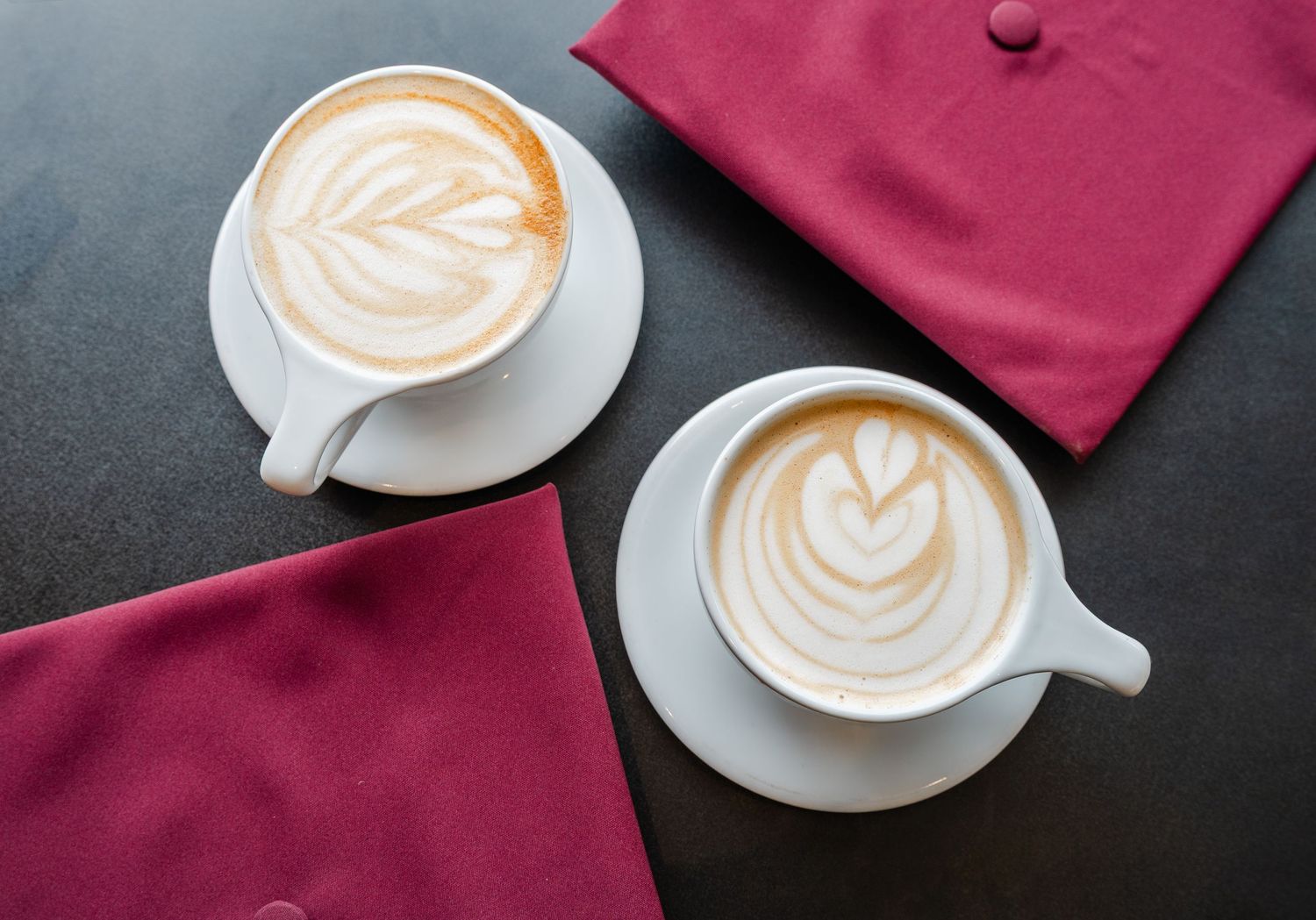 detail shot of latte at coffee shop