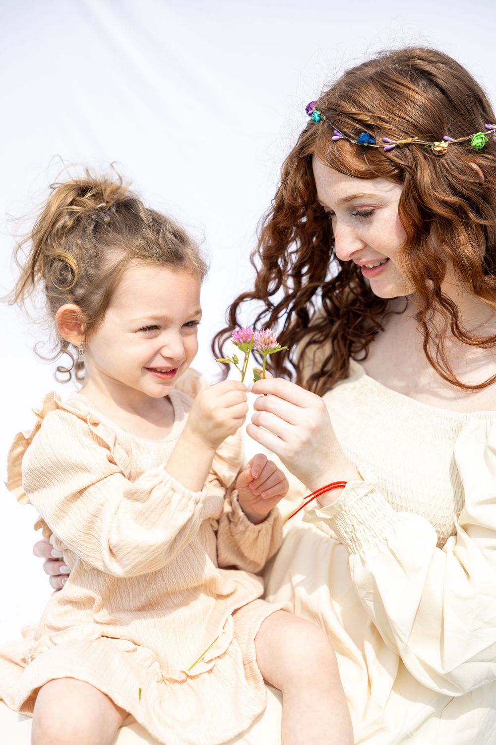 A sequence of seven images showing a person in peach-colored clothing expressing joyful emotions against a white background.