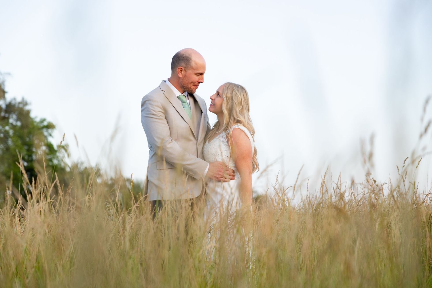 Bride and Groom in Field in Orland, California Wedding, Northern California