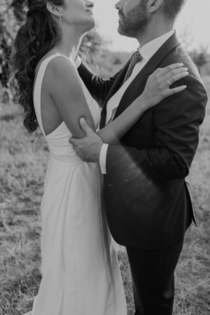 Intimate close-up of the couple laughing after the ceremony — documentary-style wedding photography in Portugal