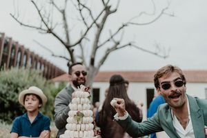 Funny Wedding cake moment shot by an alternative wedding photographer at The Astoria