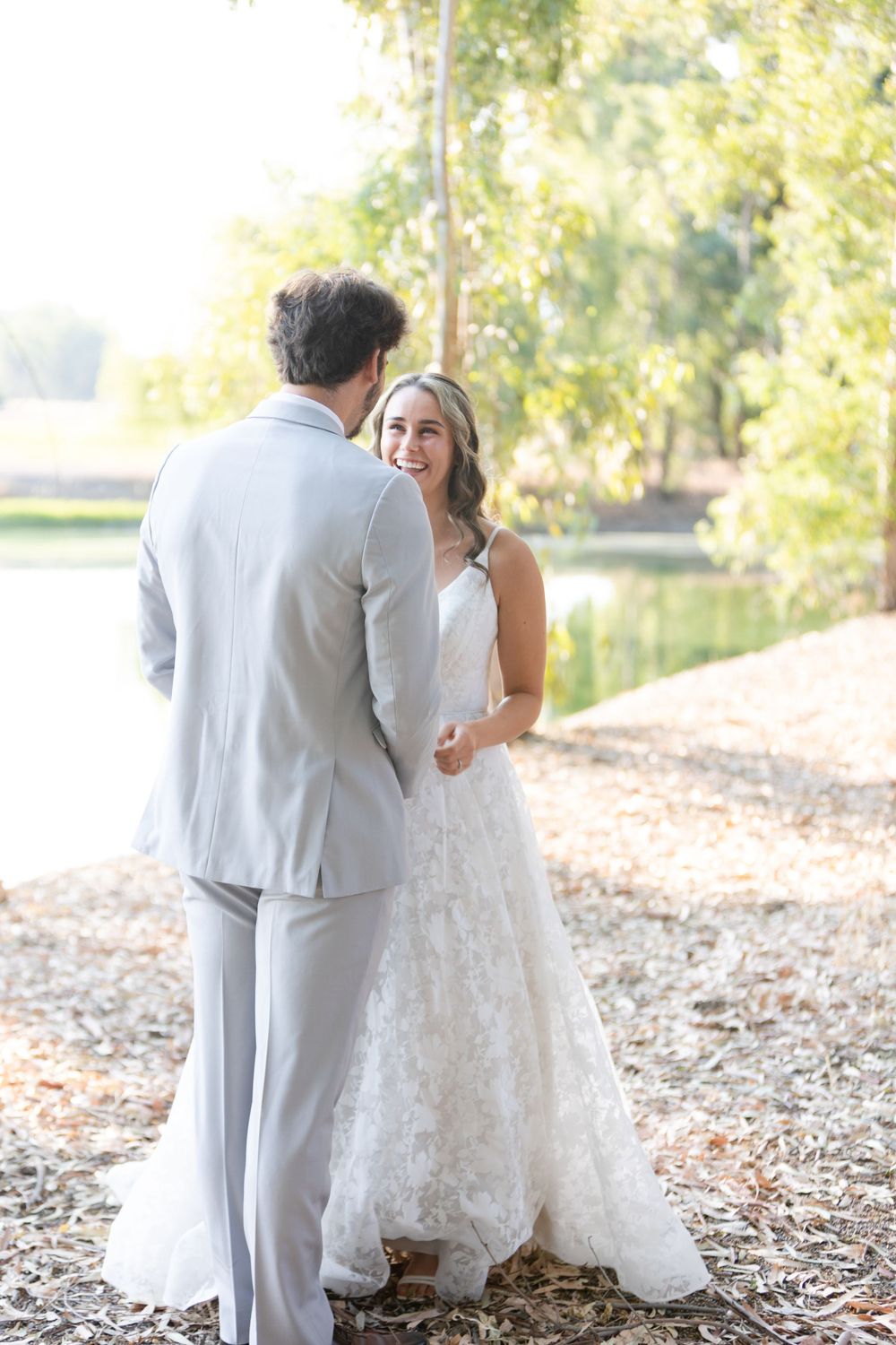 bride and groom first look at Orland, California Wedding at private residence, Northern California photographer