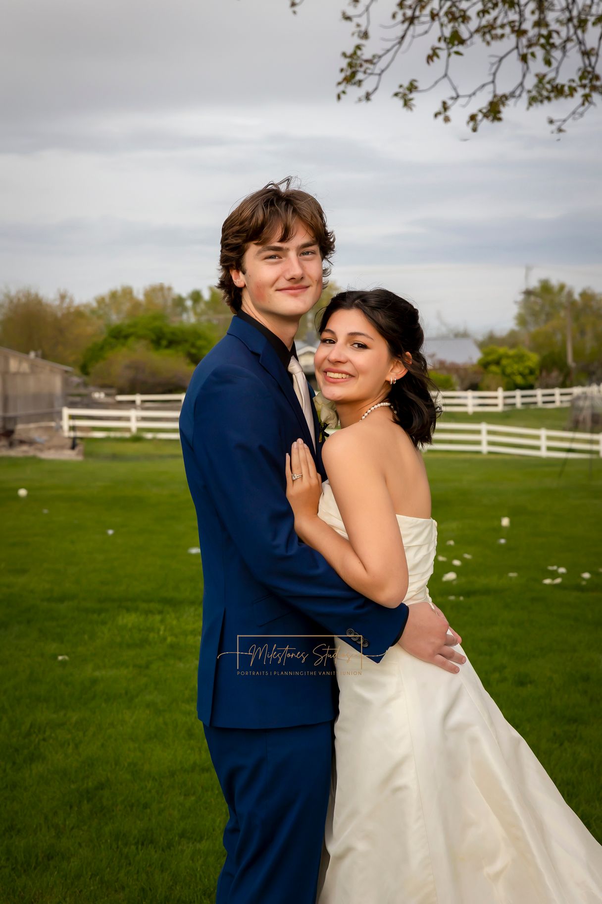 bride and groom hugging at Garman Hill