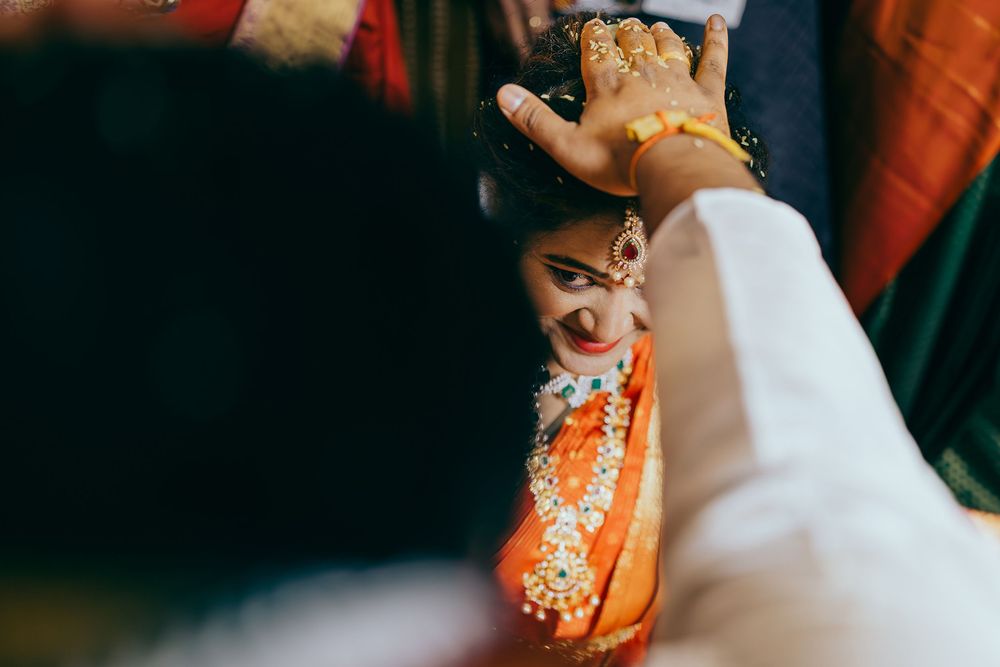 A glimpse of the bride during a traditional Telugu wedding ceremony Jeelakarra Bellam shot in Dallas, TX.