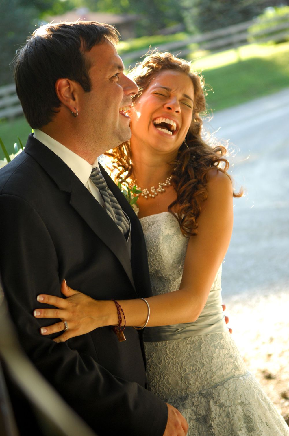 Joyful celebration moment captured during wedding ceremony.