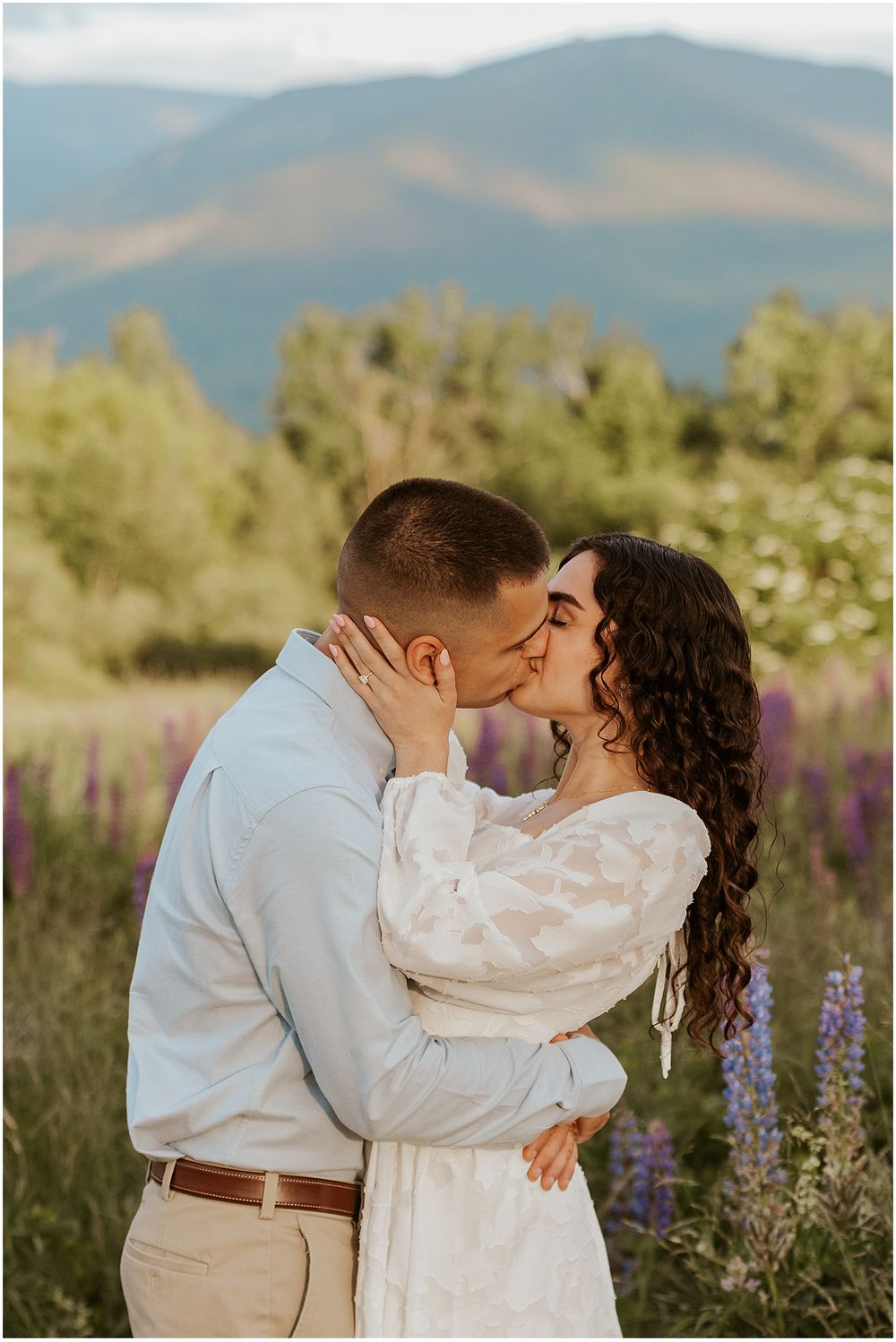 A NH couple taking engagement pictures in the White Mountains