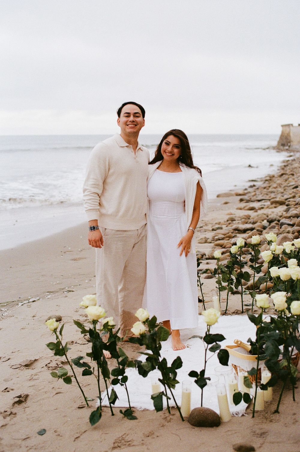 Romantic beach engagement portraits at Miramar Beach.