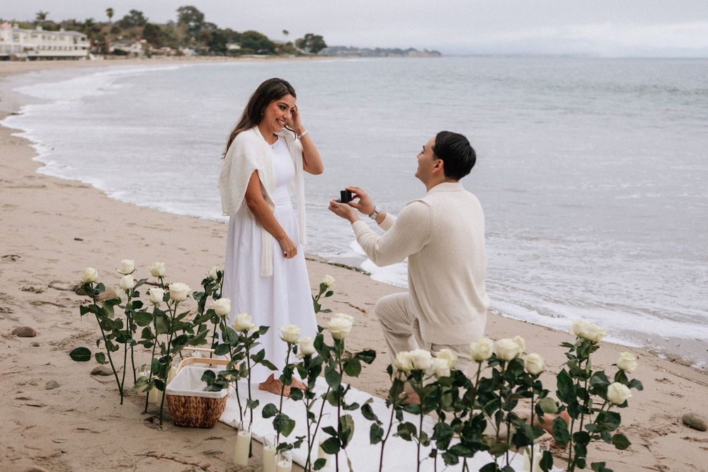 Proposal moment captured on 35mm film with dramatic skies.